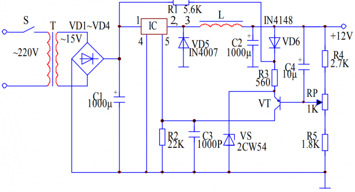 開(kāi)關(guān)直流穩(wěn)壓電源電路